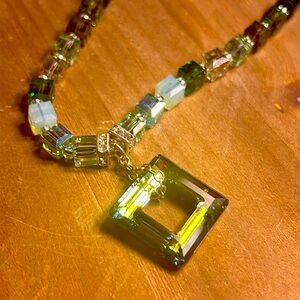 Swarovski crystal green with multi cubes bead necklace hand beaded sparkly